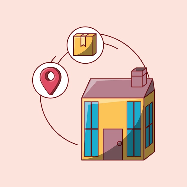 Vector house with free delivery related icons