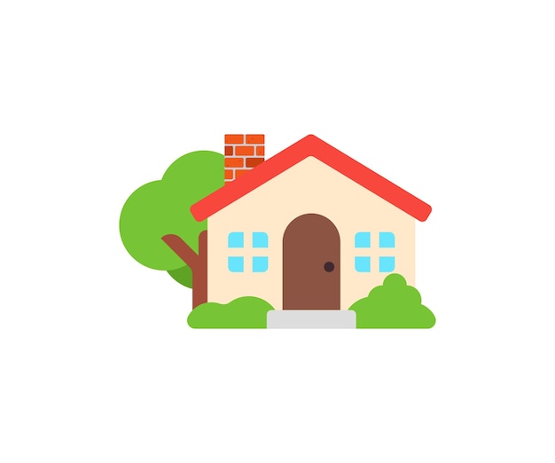 House with Garden Vector Isolated Emoticon House with Garden Icon