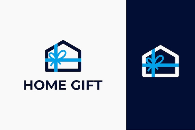 House with gift ribbon Logo premium vector