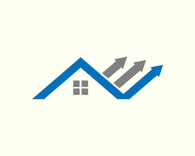 A house with a graph showing a house and a blue arrow showing up