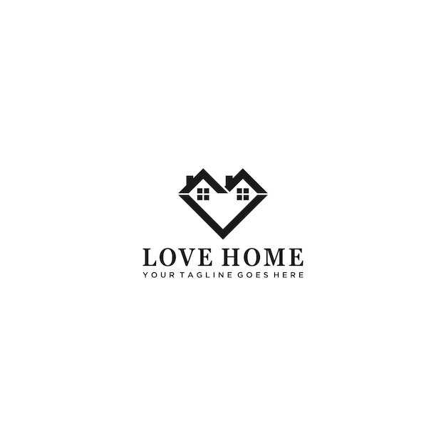 ハート型のロゴデザインのある家、モダンでシンプルな愛の家のアイコンベクター画像。