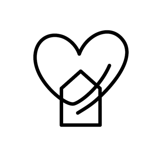 Casa con cuore vettore disegnato a mano monoline logo icona immobiliare arte linea forma all'interno di amore casa simbolo