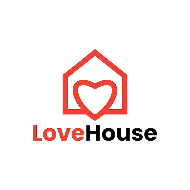 Vector house with love or heart logo design