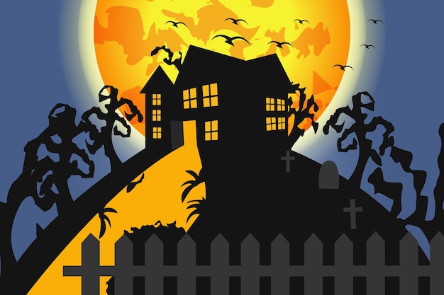 Premium Vector | House with moon at halloween night illustration