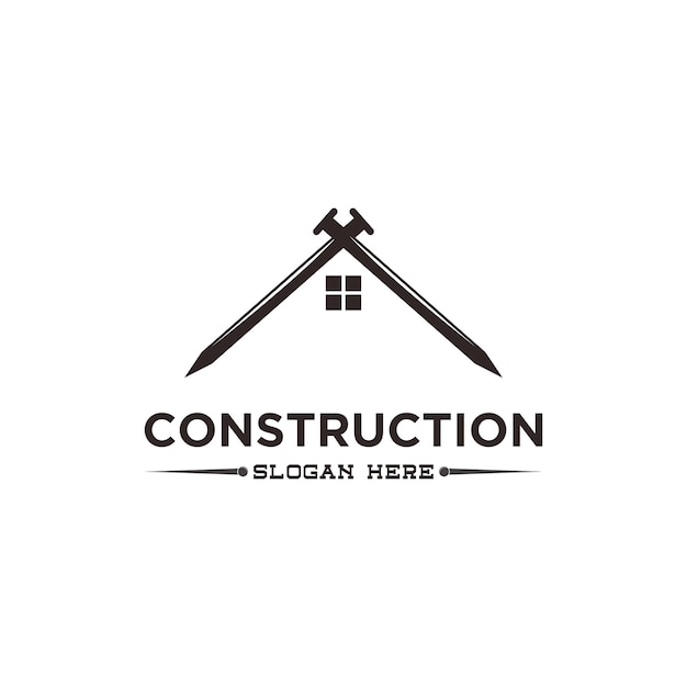 スパイクのロゴが付いている建設家のための釘のロゴの設計が付いている家