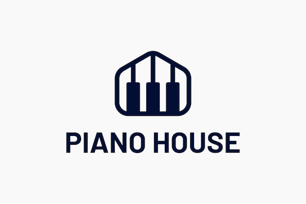 House with piano musical instrument inside logo premium vector