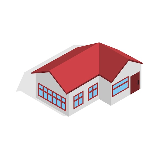 House with red roof icon in isometric 3d style isolated on white background Construction symbol