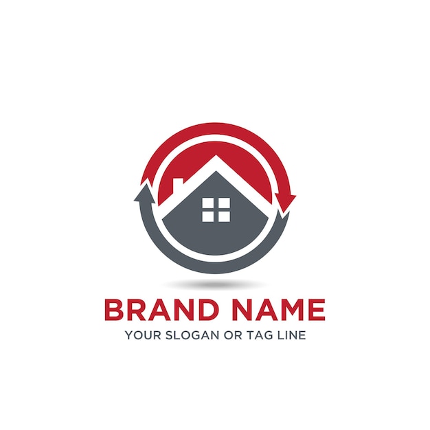 Vector house with round arrows logo design