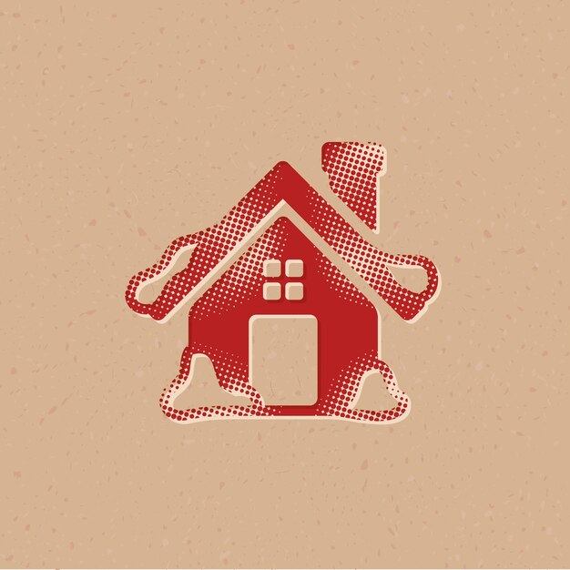 Vector house with snow halftone style icon with grunge background vector illustration