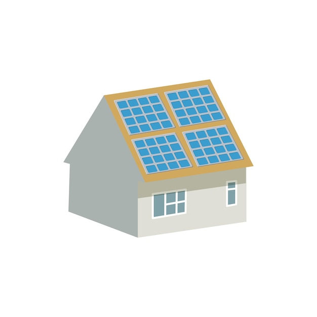 Vector house with solar batteries on the roof icon in cartoon style on a white background