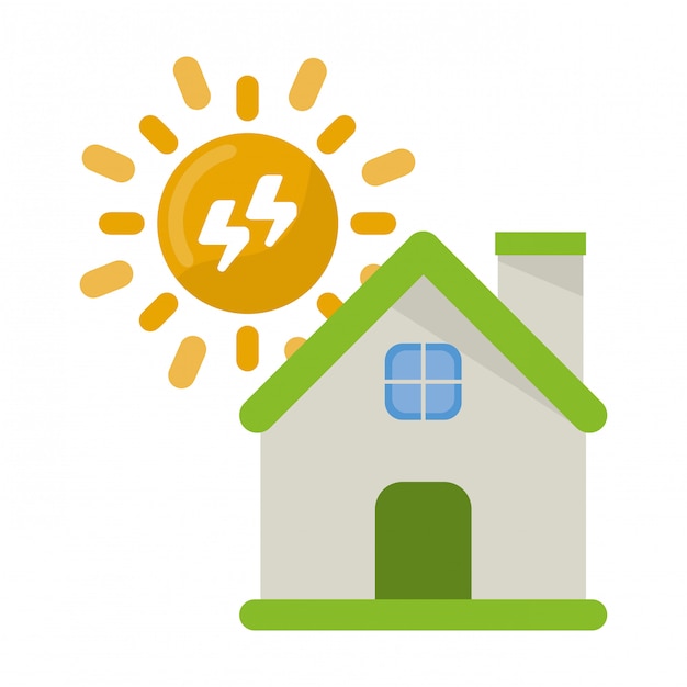 House with sun and electric energy