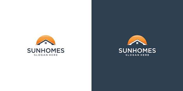 house with sun logo design concept sunrise sunset