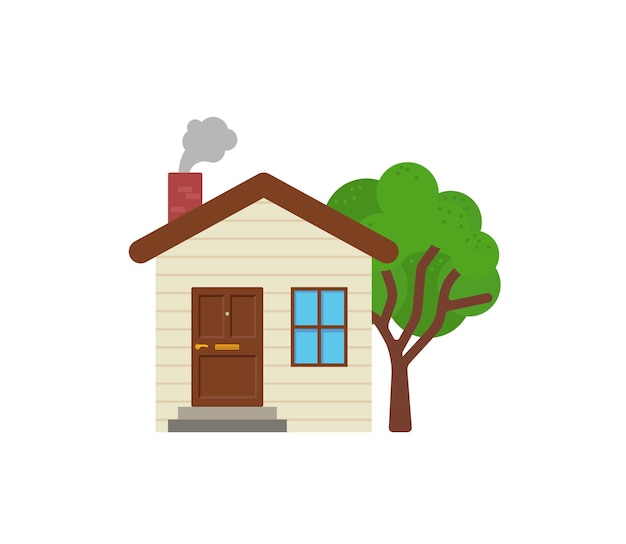 House with tree vector isolated icon. House emoji illustration. House vector isolated emoticon