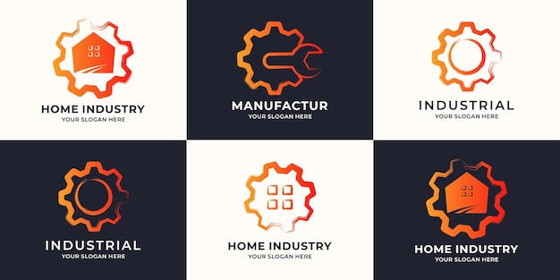 House wrench gear combined with brush stroke logo concept, industry reparation inspiration logo