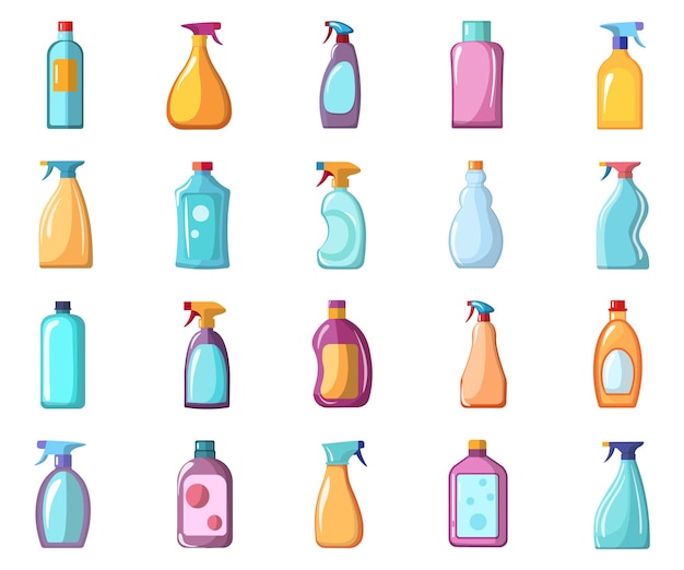 Vector household chemicals bottle vector illustration set on white background