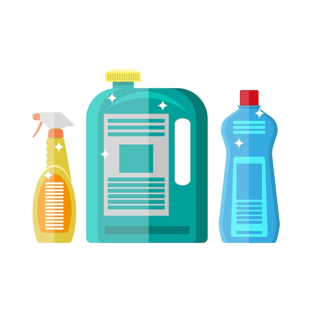 Vector household chemistry cleaning. plastic bottles