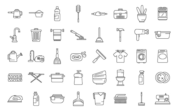 Household occupations icons set outline vector Clean surface