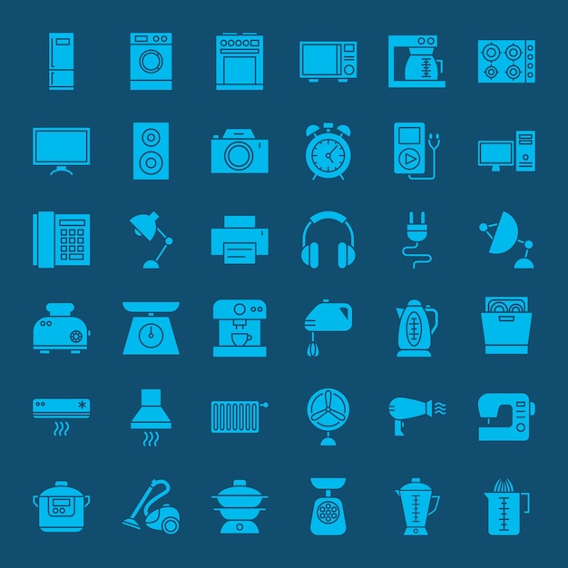 Household solid web icons. vector set of electronics and gadget glyphs.