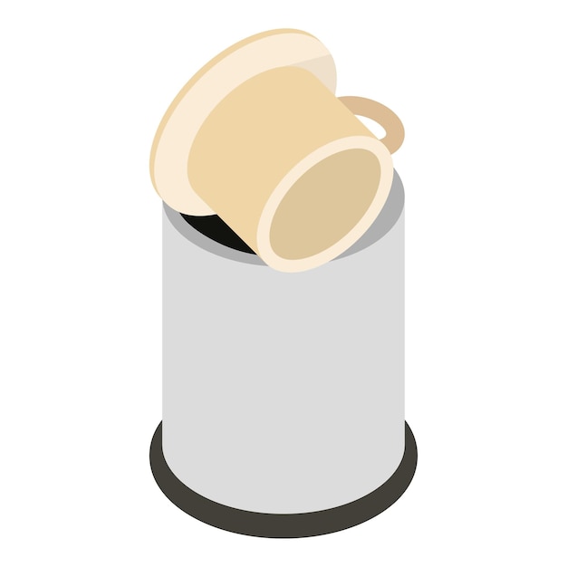 Household waste icon isometric vector Porcelain cup and saucer in trash can Sorting and recycle garbage ecology concept