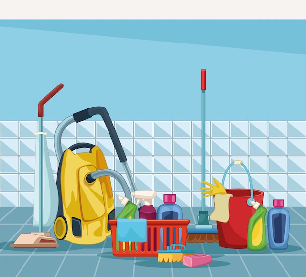 Vector housekeeping cleaning cartoon