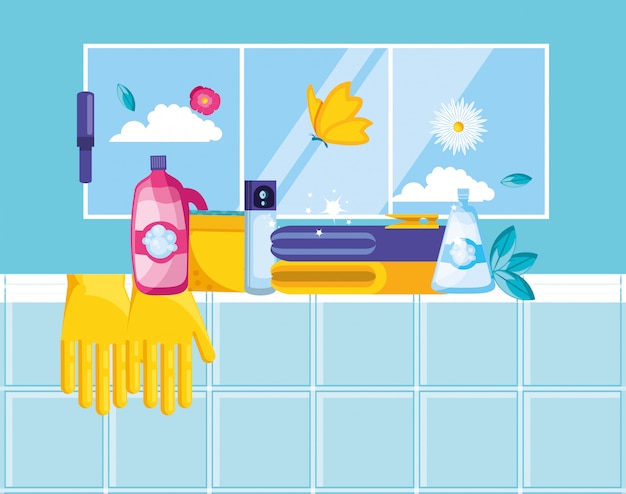 Vector housekeeping tools with set icons