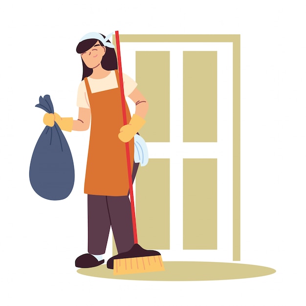 Housekeeping woman doing house cleaning work