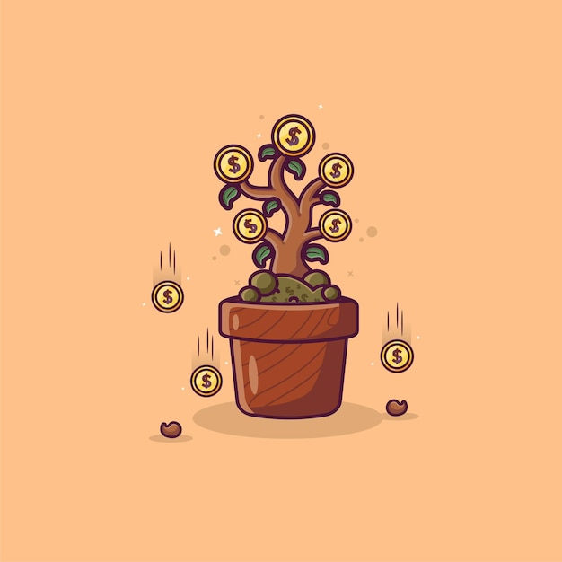 houseplant in pot with dollar coin