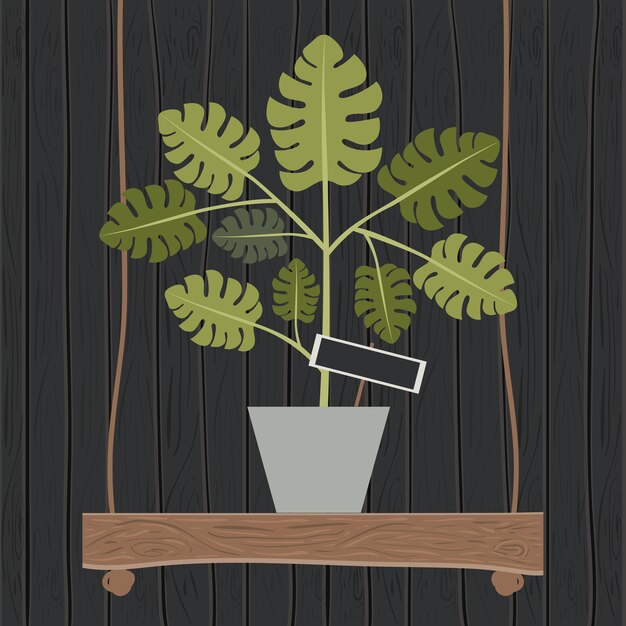 Vector houseplant on swing wooden decoration