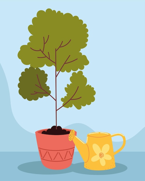 Vector houseplant and watering can