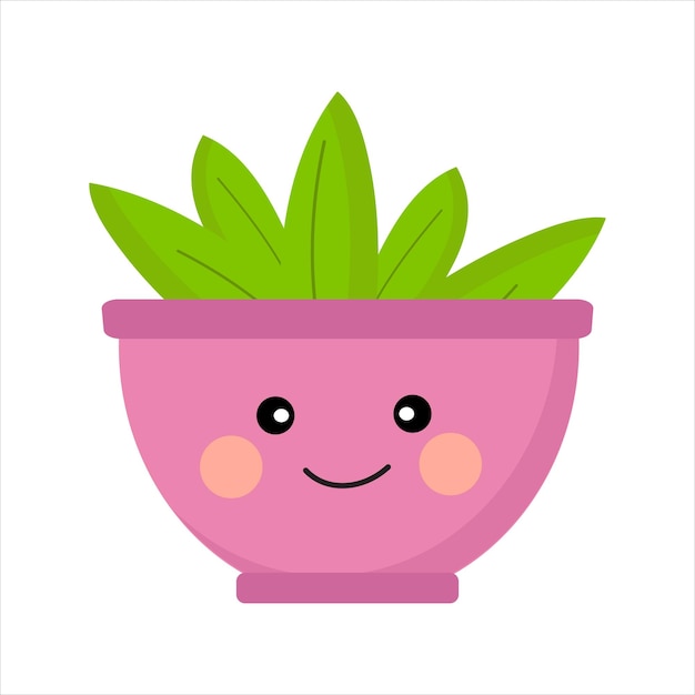 Vector houseplant with face in pink pot on white