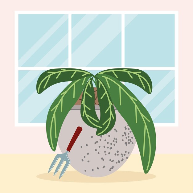 Houseplant with rake