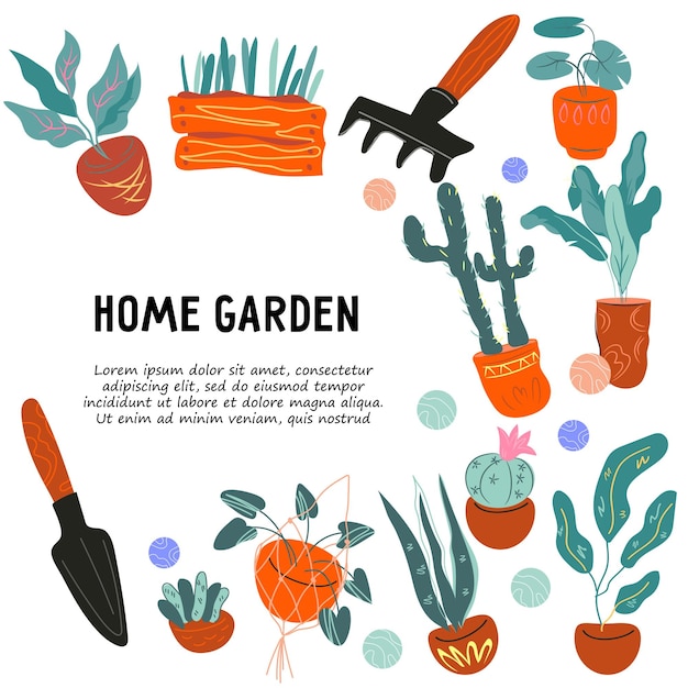 Houseplanting and home garden banner concept create a calming environment Home garden houseplants benefits of adding greenery to living space hand drawn vector illustration