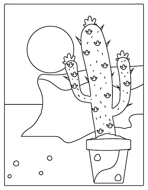 Vettore piante d'appartamento pagina da colorare illustrazione vettoriale di cactus in vaso carino