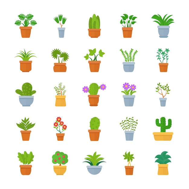 Houseplants flat vector icons