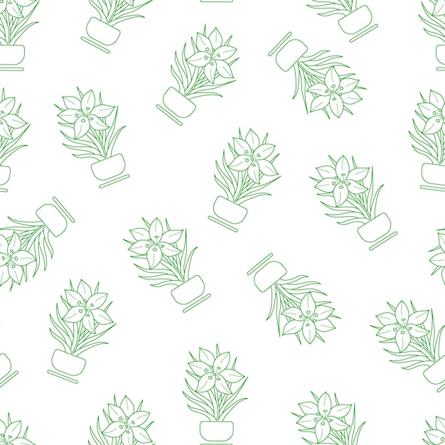 Houseplants Seamless pattern Outline image Vector illustration