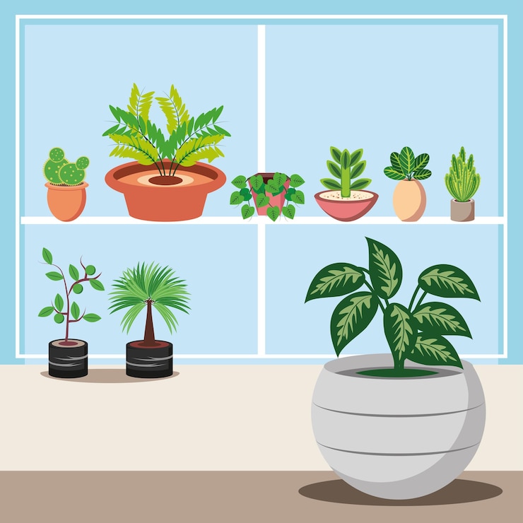 वेक्टर houseplants in the window