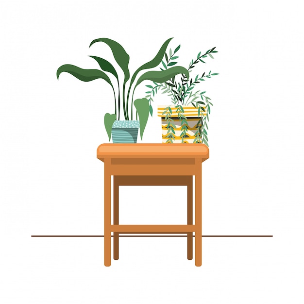 Vector houseplants with potted on the table