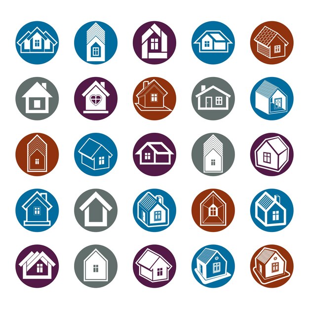 Houses abstract icons, can be used in advertising and as branding in real estate business and construction. set of simple buildings – architecture theme graphic symbol. room for the newlyweds.