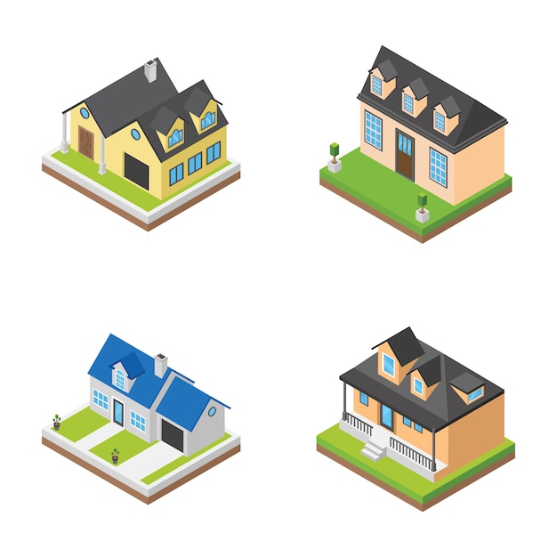 Houses Buildings Isometric Icons