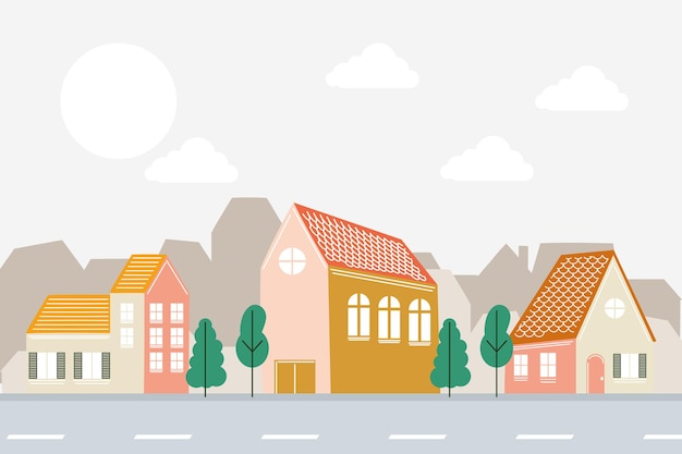 Houses in front of road design, home real estate building theme vector illustration