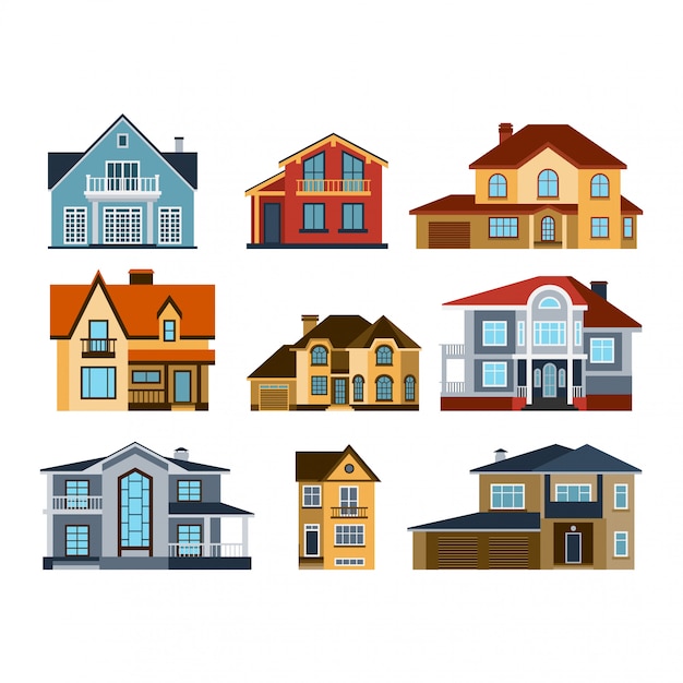 Vector houses front view illustration