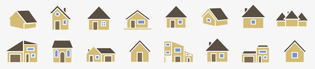 Vector houses and huts several colors a collection of icons of houses vector huts