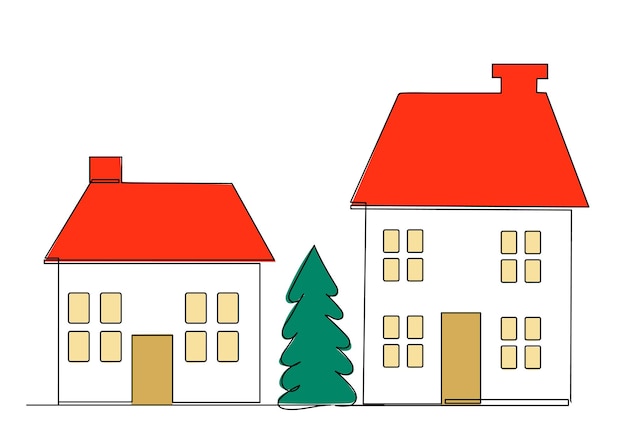 houses line drawing sketch vector