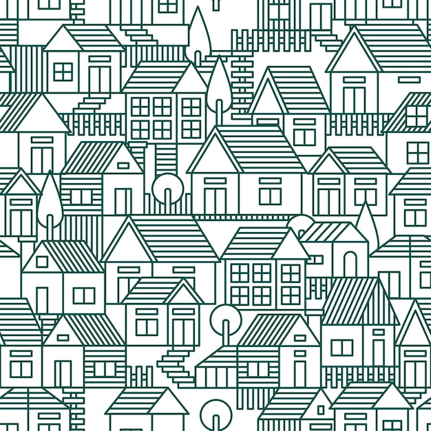 houses seamless pattern vector line illustration