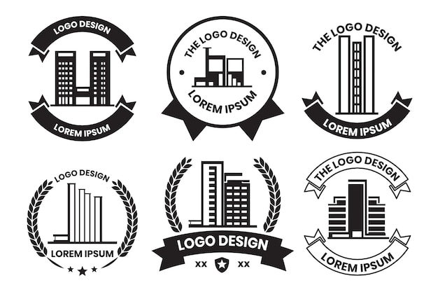 Houses and skyscrapers logo or badge in vintage style