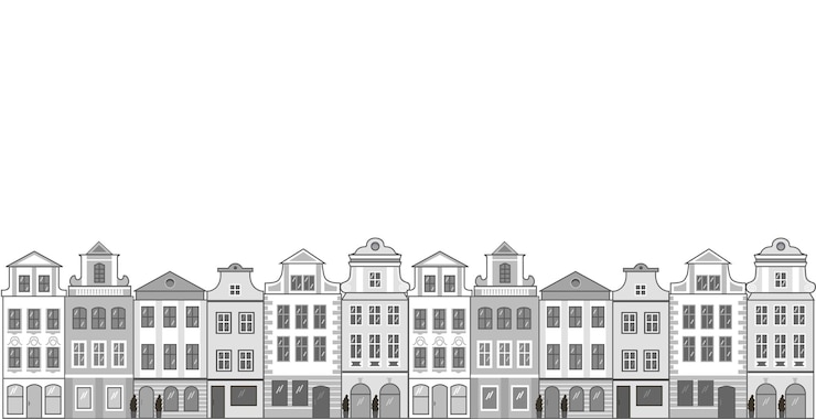 Vector houses in the style of amsterdam prague european architecture stylized facades of old buildings