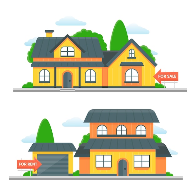 Houses with garage sale and rent concept