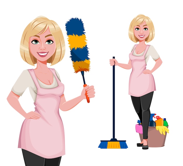 Vector housewife concept, young pretty woman