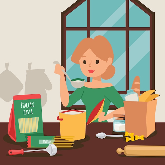 housewife cooking dinner in the kitchen