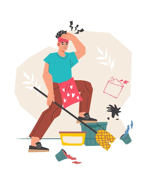 Vector housewife overwhelming and exhausting of frustration depression and overworked